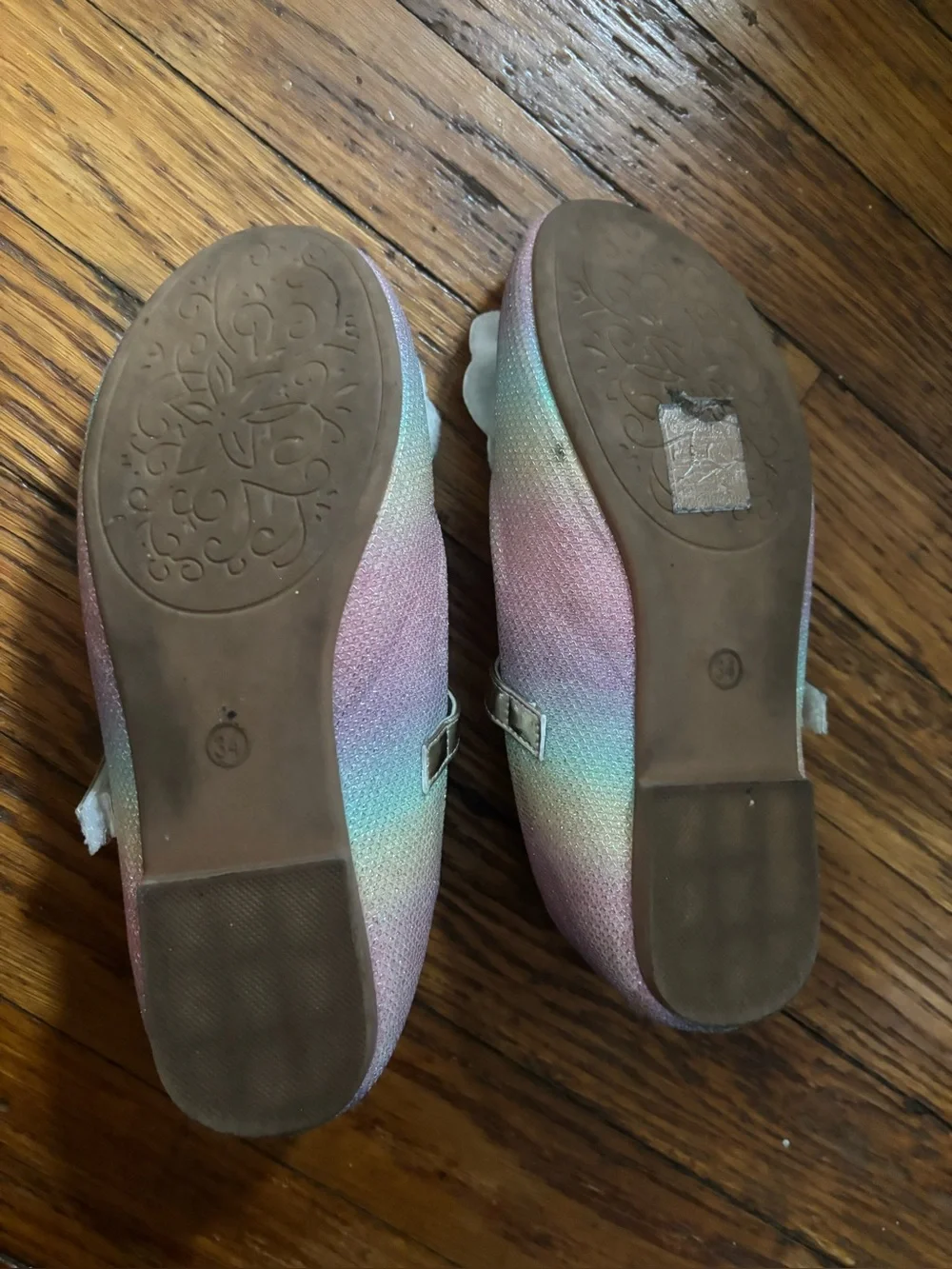 Girls Rainbow Pastel Mary Jane Flats with Metallic Strap , size 34